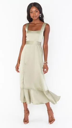 SHOW ME YOUR MUMU Claire Midi Dress In Moss Green Luxe Satin thumbnail 7