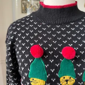 Vintage 90s Jordache Novelty Sweater Applique Embroidered Mock Neck Sweater M thumbnail 4