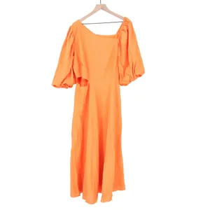 Showpo Rhyne Midi Dress Papaya Orange Asymmetric Puff Sleeve Cut Out US 16 NEW thumbnail 2