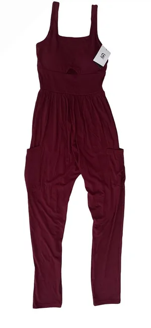 Sleeveless Burgundy Scoop-Front Jumpsuit with Side Pockets thumbnail 1