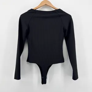 By Anthropologie Small Black Ribbed V-Neck Long Sleeve Bodysuit OB1622629‎ EUC thumbnail 4