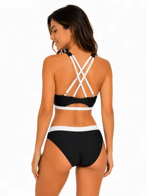 Women’s Black & White High Neck Bikini Set thumbnail 2