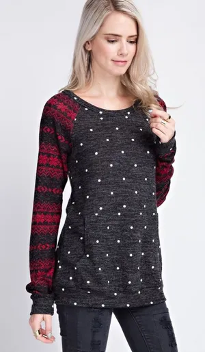 Snowflake Sweater‎ in charcoal & Red, small thumbnail 1