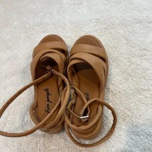 Free People Harper Platform Puffy Ankle Strap Sandal Leather Tan 39.5 Boho Indie thumbnail 2