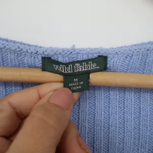 Wild Fable Womens Ribbed V-Neck Sweater Periwinkle Blue Long Sleeve Cropped thumbnail 2