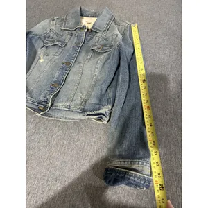 Mossimo Denim Vintage Y2K Distressed Cropped Jean Jacket Women's Sz L thumbnail 4