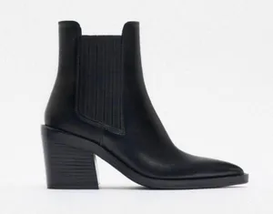 ZARA genuine leather cowboy western black ankle boots thumbnail 3