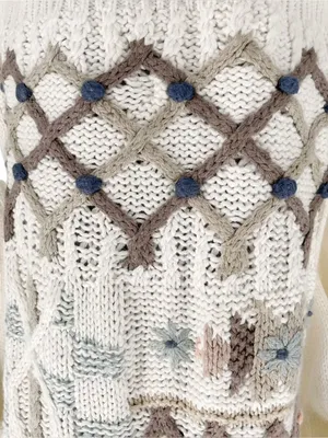 Vintage Winter Sweater Chunky Hand Knit Texture Oversized Boxy Cream Tan Size M thumbnail 4