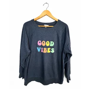Wildfox Good Vibes Sweatshirt Women's M Oversized Blue Rainbow Graphic Pullover thumbnail 2