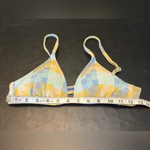 aerie Pastel Yellow Blue Checkered TriangleTop Cheeky Bottom Bikini Set size S/M thumbnail 12