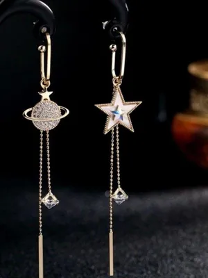 Women's Star Universe Planet Tassel Dangle Drop Earrings thumbnail 1