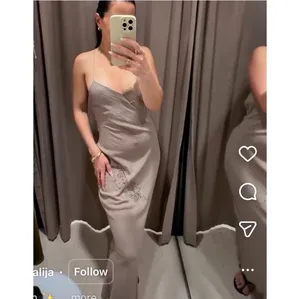 Zara Tan Lace Strappy Embroidered Midi Slip Dress thumbnail 4