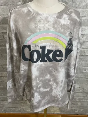 Coca Cola Grey Tie-Dye Sweatshirt with Pastel Rainbow Logo thumbnail 1