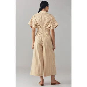 EXQUISE The Tobie Button-Front Cropped Pleated Jumpsuit in Natural Size Medium thumbnail 6