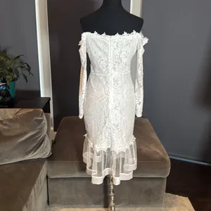 White Floral Lace Long Sleeve Off the Shoulder BodyCon Party Dress Size M *READ thumbnail 4