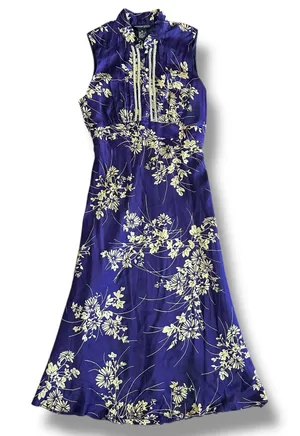 Jonathan Martin Studio 100%‎ Silk Purple Gold Floral Embroidered Midi Dress Sz 8 thumbnail 1