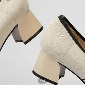 Vivaia Julie 1.0 Almond-Toe Chunky Heels in Cream & Black thumbnail 3