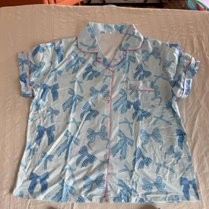 Women's Two Piece Short Sleeve and Shorts Pajamas Blue Size M #260255 thumbnail 3