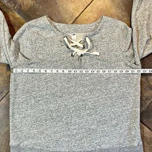 Old Navy Gray Lace Up Sweatshirt Large thumbnail 6