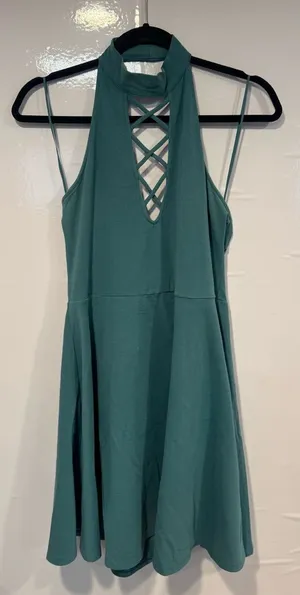 Express Elegant‎ Teal Halter Dress thumbnail 1