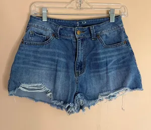 Rewash Distressed Light Blue High-Rise Jean Shorts thumbnail 1