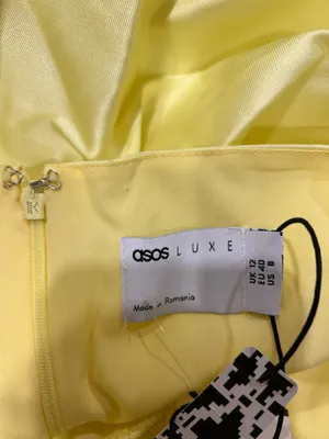 Asos Luxe viral Structured yellow Drape Satin Plunge Mini Dress size US 8 /UK 12 thumbnail 18
