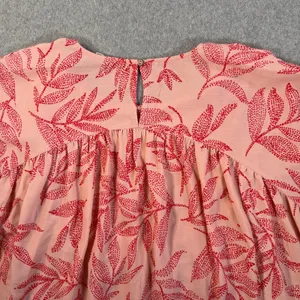 Easel Los Angeles Women's 1X Pink Red Leaf Print Babydoll Top Short Sleeve thumbnail 9