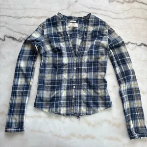 Vintage Abercrombie & Fitch Women’s Flannel Shirt Blue Yellow Plaid Y2K Boho thumbnail 1