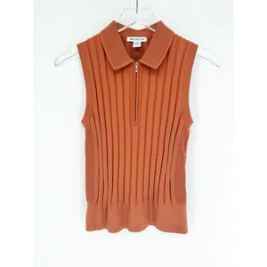 Athleta Fairway 1/2 Zip Knit Sleeveless Polo Women's S Orange‎ Preppy thumbnail 2