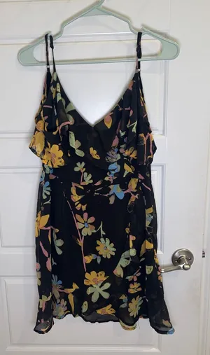 Urban Outfitters UO Black Floral Ruffle Mini Dress Y2K Medium thumbnail 1