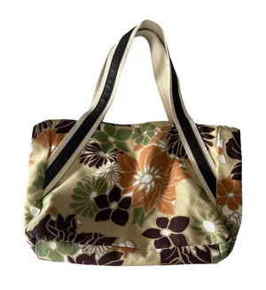 Retro Y2k Hawaiian Floral Canvas Tote Bag Earthy Brown‎ 70s Style Shoulder Bag thumbnail 1