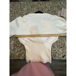 Fore Balloon Sleeve Cardigan Sweater Ivory Size Small Gold Button Ribbed thumbnail 10