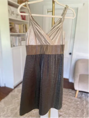 Adrianna Papell Metallic Colorblock Cocktail Party Dress Quiet Luxury Parisian 4 thumbnail 2