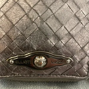 Elliott Lucca Wristlet Genuine Woven Leather Pewter Metallic Like New Condition thumbnail 11