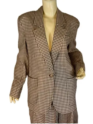 Vintage 1980'S Jh Collectibles Brown, Tan & Blue Plaid Wool Blend Skirt Set (8) thumbnail 7