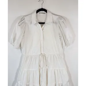 Abercrombie Fitch Dress White Puffed Poplin Mini Tiered Shirtdress Small Petite thumbnail 6