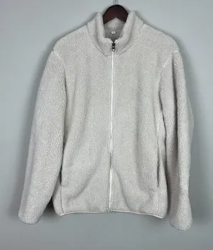 Uniqlo Fleece Sherpa Jacket Womens Medium Cream High Neck Full Zip‎ Front Cozy M thumbnail 1