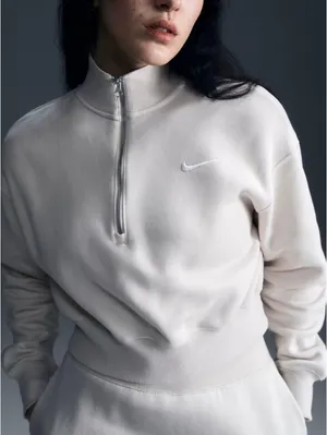 Nike Sportswear Phoenix Fleece 1/4-Zip Cropped Sweatshirt NWT Light Orewood XL thumbnail 1