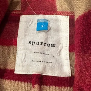 Anthropologie SPARROW Satra Red Plaid Wool Blanket Sweater Coat Barn Jacket S thumbnail 7