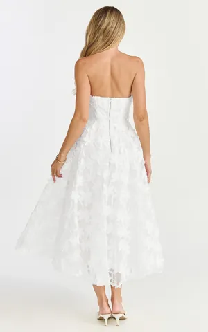 New Showpo RHEIVA Strapless 3D Embroidery Midi White Dress Size Large MSRP $149 thumbnail 5
