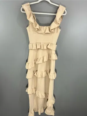 Show Me Your MuMu Beige One-Shoulder Ruffle Midi Dress thumbnail 6