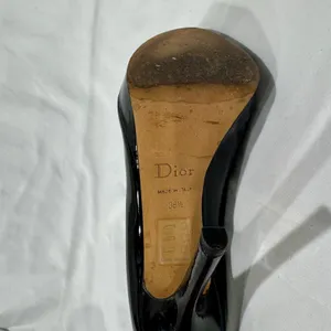 Christian Dior Black Patent Peep Toe Platform Heel Single Shoe 38.5 thumbnail 6
