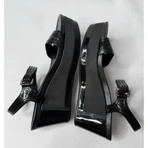 Prada Black Patent Leather Strap Sandal Shoes Wedges Size US 6.5 Y2K Festival thumbnail 4