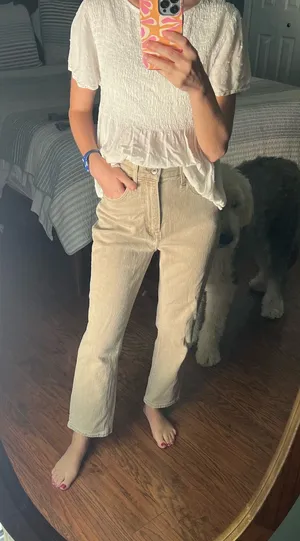 Abercrombie & Fitch Straight-Leg Pants in Light Beige thumbnail 1