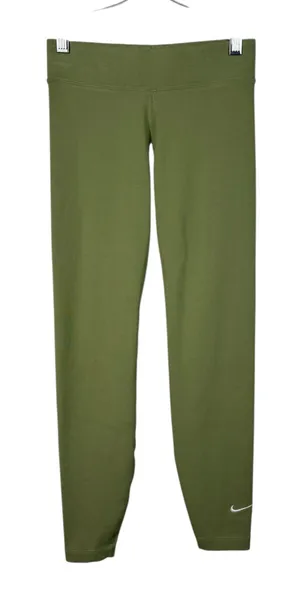 Nike Green Cotton Blend Embroidered Swoosh Ankle Crop Leggings XS Athleisure Gym thumbnail 1