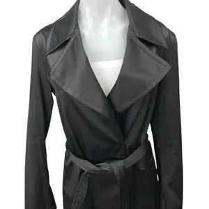 Zara Women's Black Faux Vegan Leather Belted Collar Trench Coat Rain Jacket Sz M thumbnail 3
