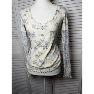 Free People We The Free Clover Thermal Size Small Ivory Blue NWT 100% Cotton thumbnail 4