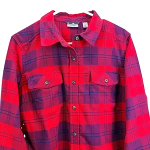 LL Bean Whisper Lodge Red Plaid Flannel Button Up Shirt Pockets LARGE thumbnail 5