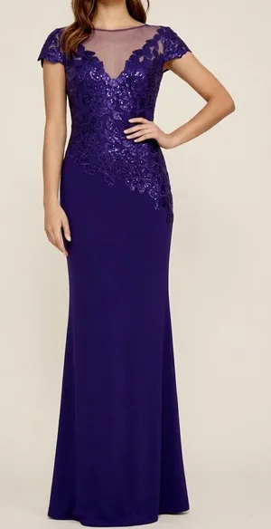 Tadashi Shoji Gown 6 Purple Sequin Illusion Mesh Formal Dress Event Gala Wedding thumbnail 1