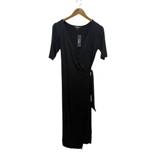 Lulus Forget Me Knot Black Midi Wrap Dress size Medium NWT thumbnail 3
